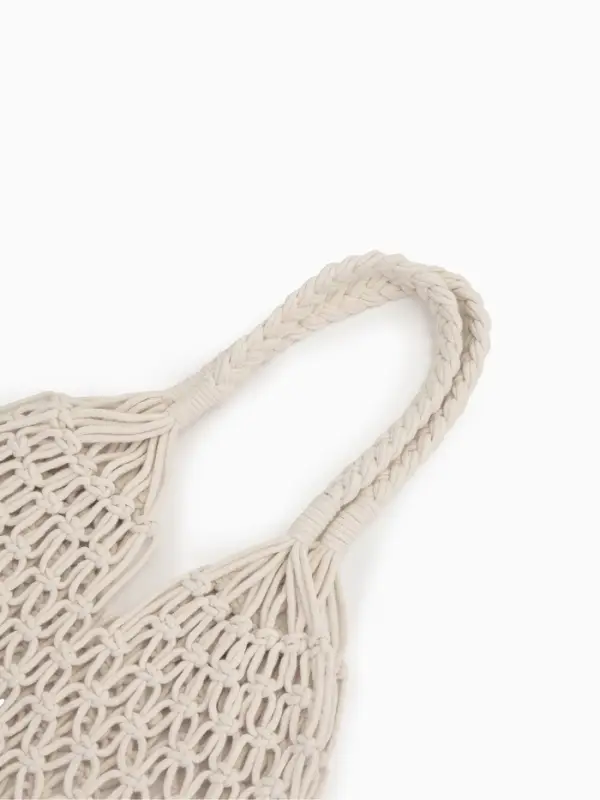 Сумка пляжная, плетёная, клетка 3.5 см, белая