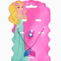 Набор детских украшений "Выбражулька" русалка, 2 предмета: кулон, пусеты, разноцветный