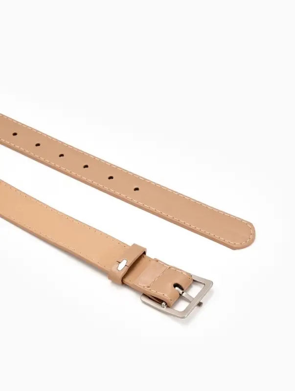 Ремень женский, 110&times;3 см, пряжка металл матовая, серебристая, бежевый