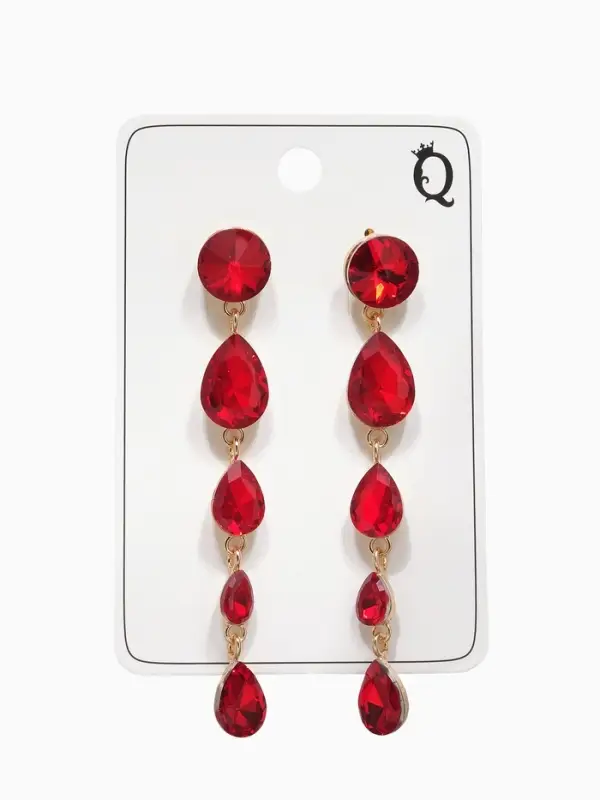 Серьги висячие со стразами &laquo;Драгоценность&raquo; капли, красные в золоте, 9.5 см