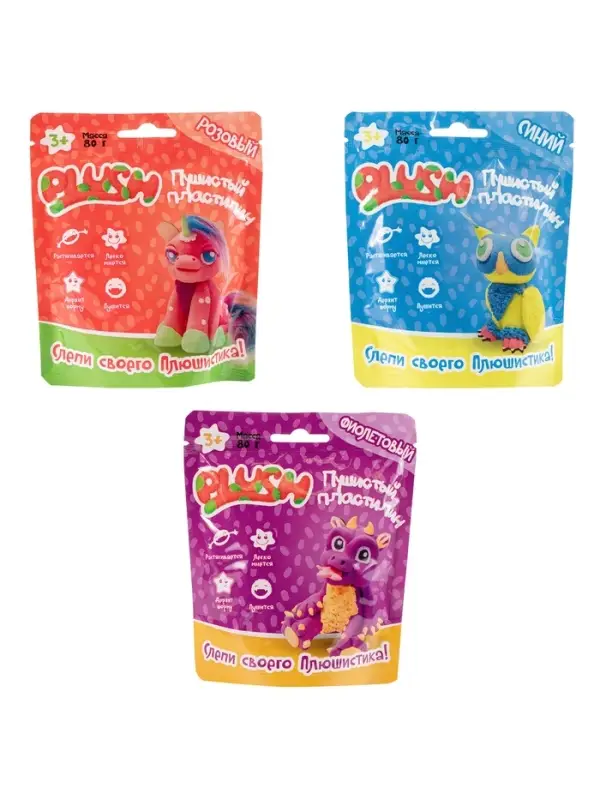 Пушистый пластилин "PLUSH", в ассортимете, 80г.