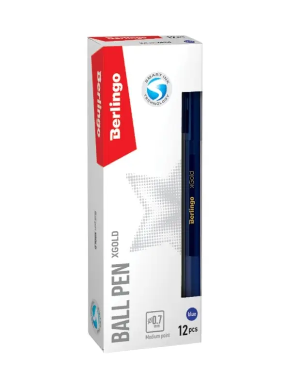 Ручка шариковая Berlingo. xGold, синий стержень, игольчатый узел 0.7 мм, резиновый упор