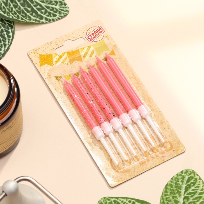 Свечи для торта Свечи для торта "Блестящая вечеринка", 6 шт, розовые