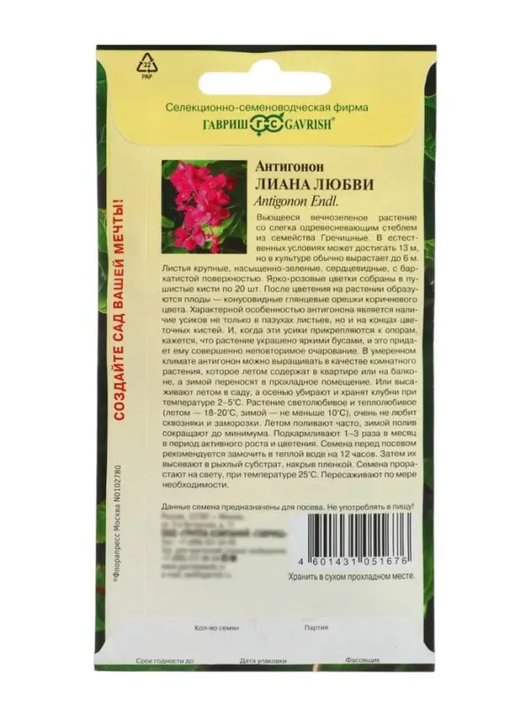 Семена цветов Антигонон &laquo;Лиана любви&raquo;, 5 шт., многолетник, &laquo;Гавриш&raquo;