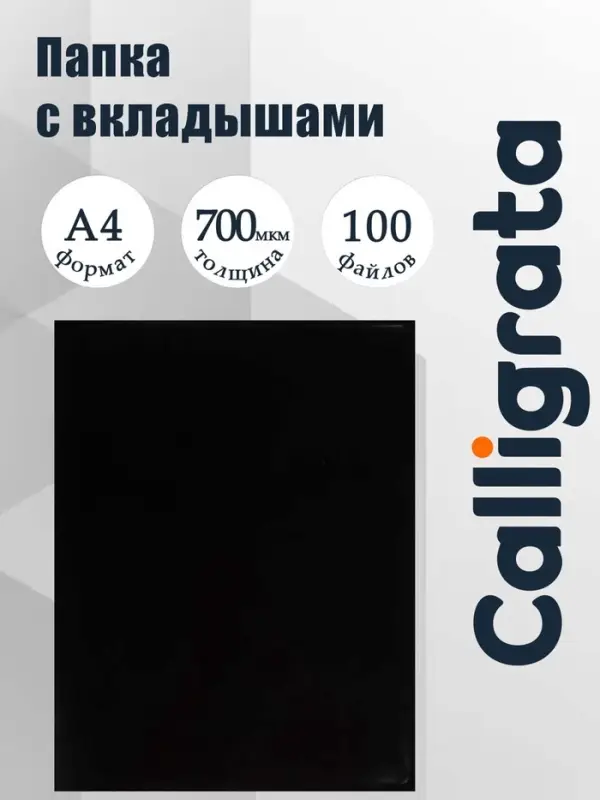 Папка с 100 вкладышами А4, 700 мкм, Calligrata, текстура &laquo;песок&raquo;, чёрная