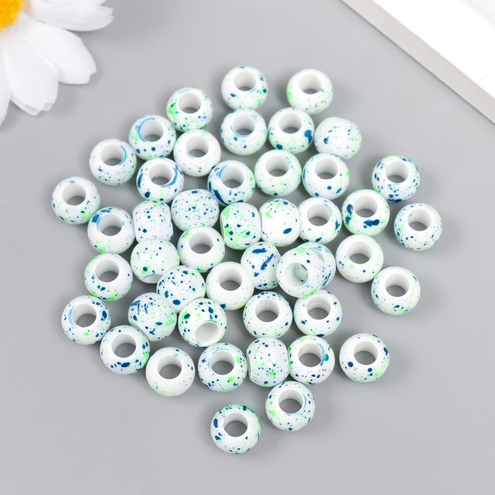 Бусины для творчества пластик Бусины для творчества пластик "Брызги краски. Синие на белом" d=1 см набор 20 гр