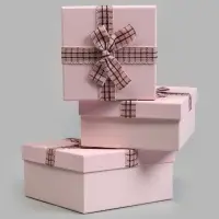Набор коробок 3 в 1 квадрат 19х19х9,8/17х17х8/15х15х6,5 см, цвет розовый