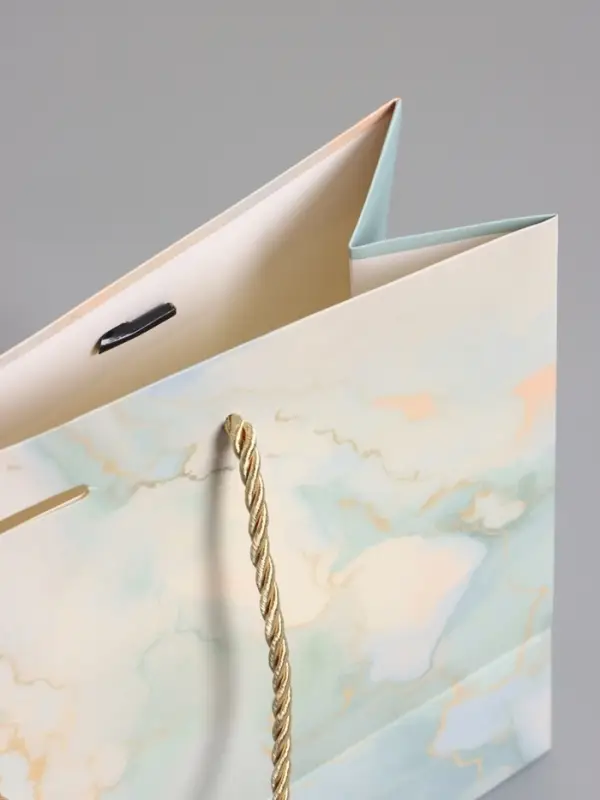 Пакет подарочный "Мрамор" , голубой , с бантиком , 28 х 20 х 10 см