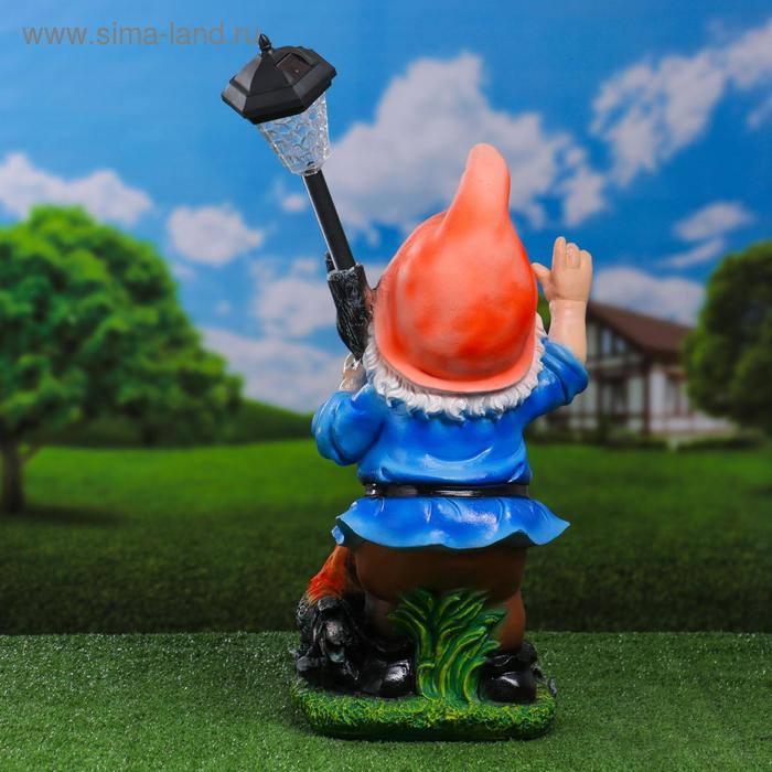 Садовый фонарь  Садовый фонарь "Гном с фонарем и петухом" 31х23х56см