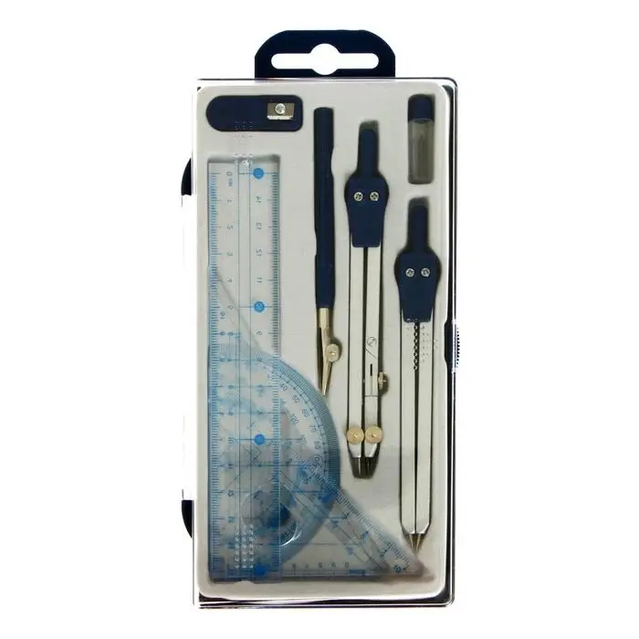 Готовальня Calligrata, 9 предметов: 2 циркуля 130 мм, грифель, точилка, рейсфедер, линейка, транспортир, 2 угольника, в пластиковом пенале