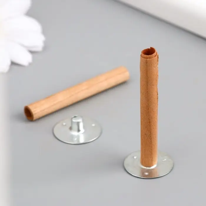 Фитиль для свечи дерево с металлическим держателем, круглый, набор 2 шт., 0.6&times;5 см