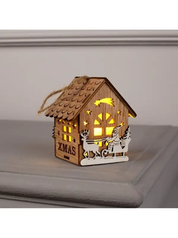 Ёлочная игрушка &laquo;Домик с Дедом Морозом на санках&raquo;, 8&times;7&times;5.5 см, от батареек, свечение тёплое белое