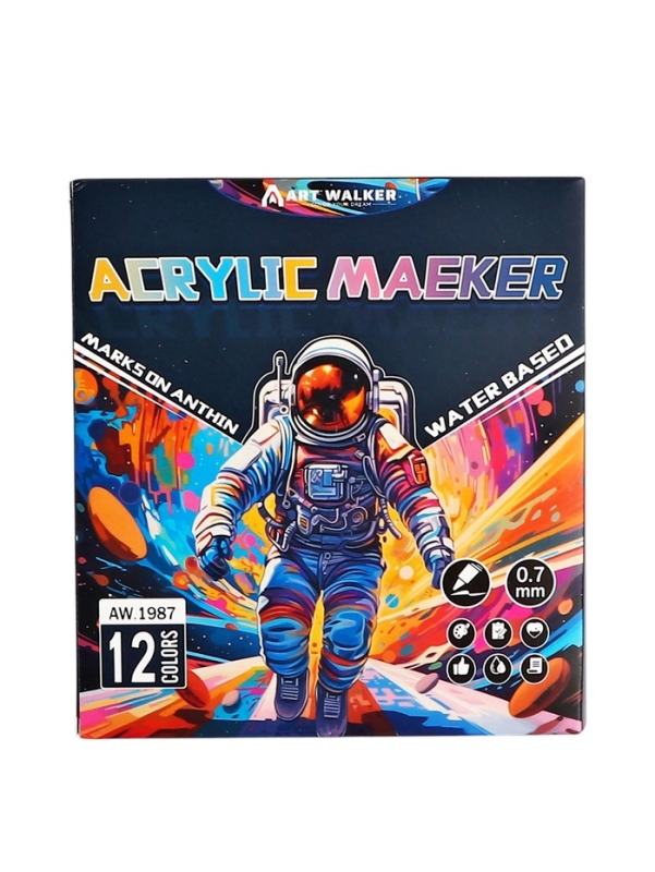 Набор маркеров акриловых 12 цветов, конусный наконечник 0,7мм Набор маркеров акриловых 12 цветов, конусный наконечник 0,7мм