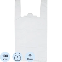 Пакет-майка ПНД 38+20х68 см, 15 мкм, 100 шт/уп, белый S