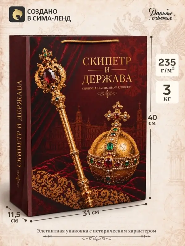 Пакет подарочный &laquo;Скипетр и Держава&raquo;, 31&times;40&times;11.5 см
