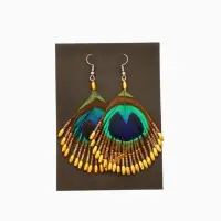 Серьги "Павлин" 5х8 см, цв. жёлтый Серьги "Павлин" 5х8 см, цв. жёлтый