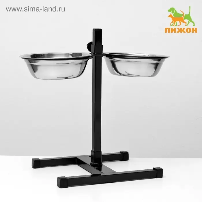 Подставка с мисками, 2&times;1 л, высота 40 см, разборная, чёрная