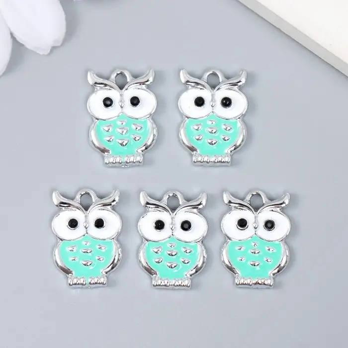 Декор для творчества металл, эмаль "Совёнок" серебро 1,7х1,3 см