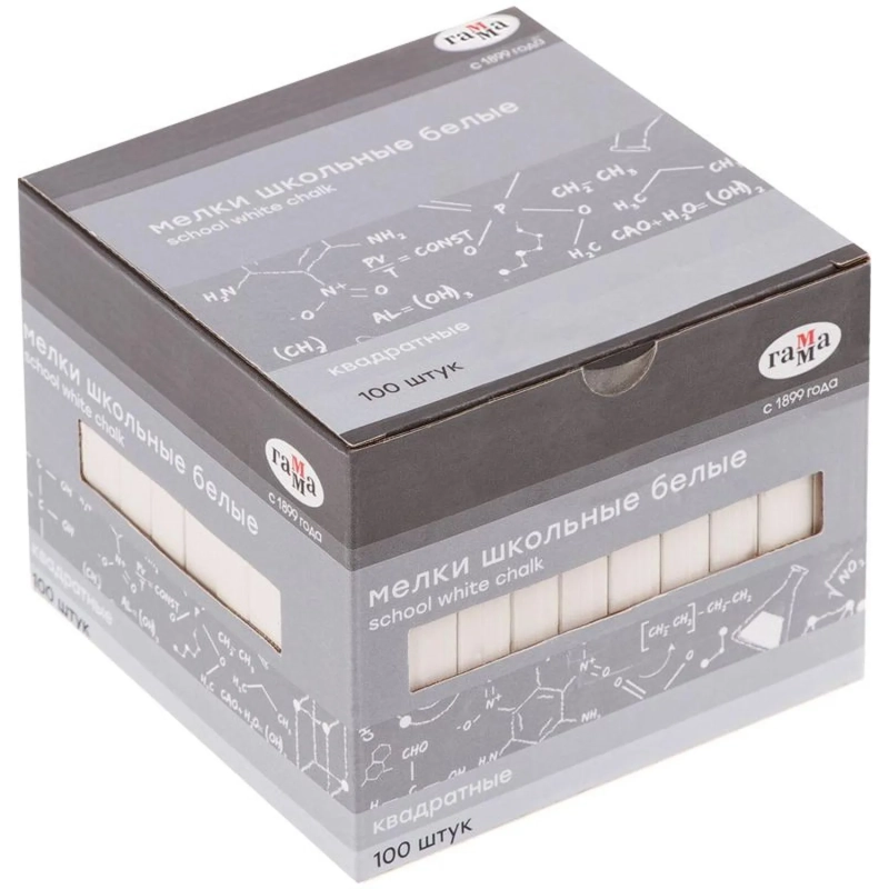 Мел школьный Гамма белые 100 штук, мягкие, квадратные, 2308193