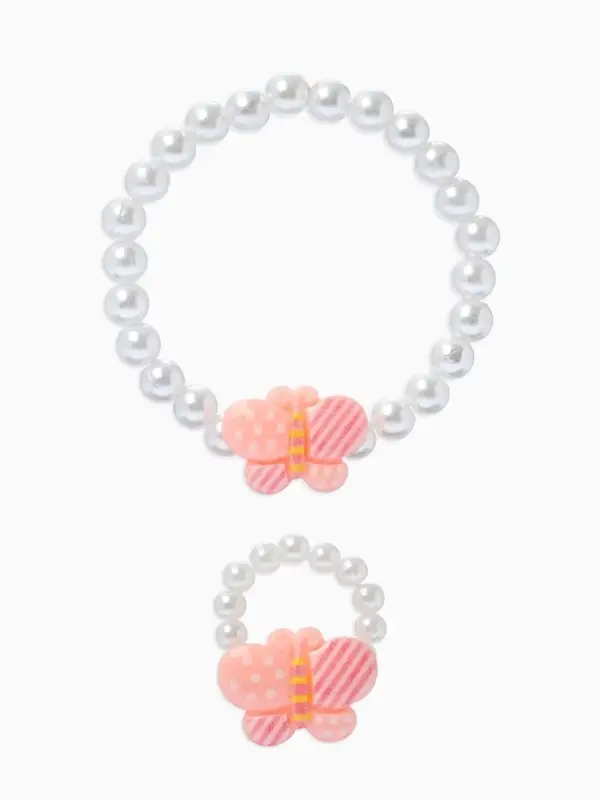 Набор детский &laquo;Выбражулька. Бабочки в горошек&raquo;, 2 предмета: браслет, кольцо, МИКС