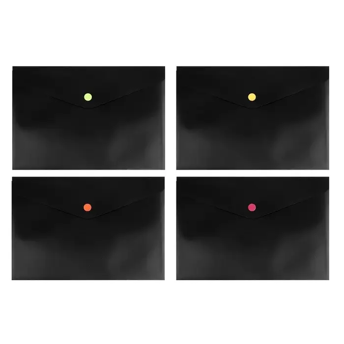 Папка-конверт на кнопке А5, 150 мкм, Calligrata No Secret, непрозрачная, черная, микс цветные кнопки