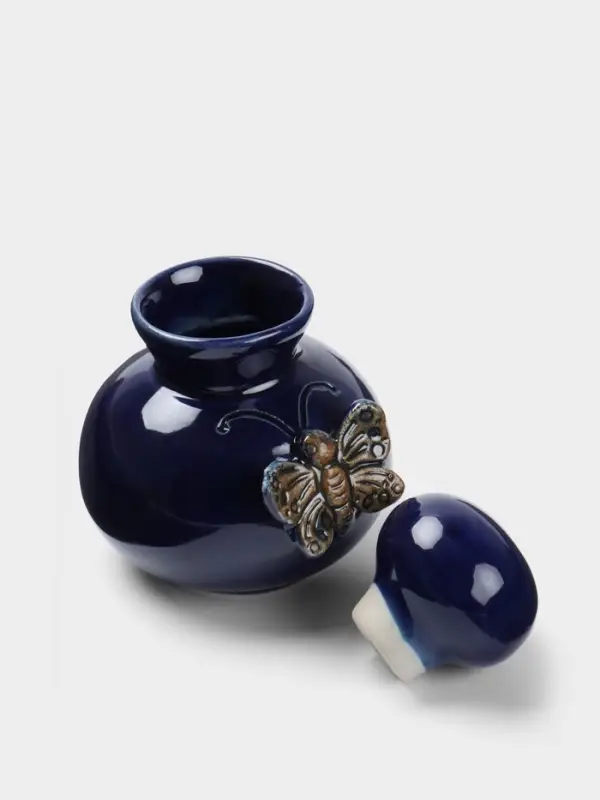 Сосуд для масла &laquo;Бабочка&raquo;, 8&times;8&times;10 см, керамика, синий