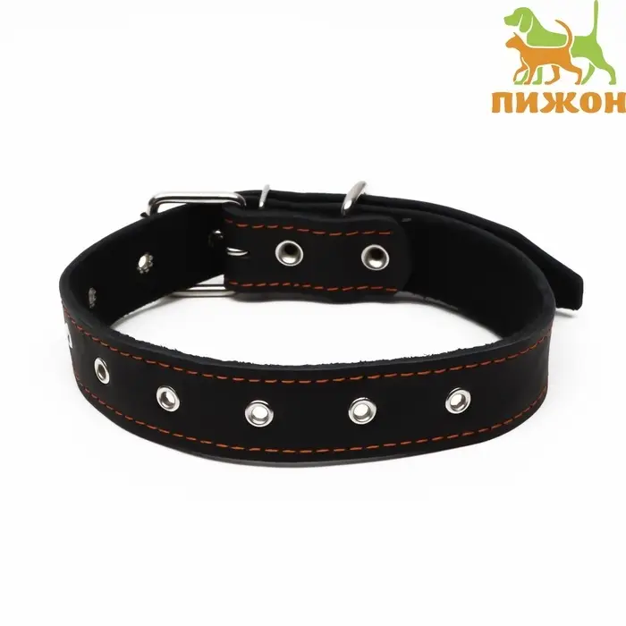 Ошейник безразмерный, 71&times;3.5 см, ОШ 29-62 см, на синтепоне, кожа, чёрный