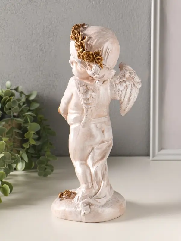 Фигура полистоун "Ангел с медвежонком" 30х14х12