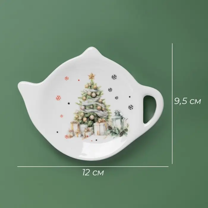 Новогодняя подставка под чайный пакетик Доляна «Приближение чуда», керамика, 12×9,5 см, цвет белый Новогодняя подставка под чайный пакетик Доляна «Приближение чуда», керамика, 12×9,5 см, цвет белый