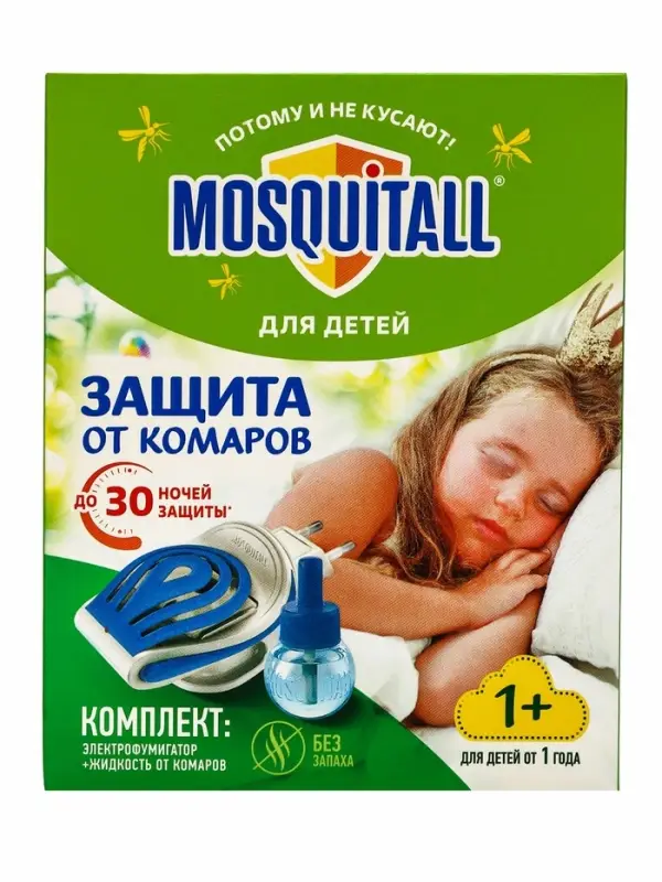 Комплект Mosquitall &laquo;Нежная защита для детей&raquo;, электрофумигатор + жидкость от комаров, 30 ночей, 30 мл
