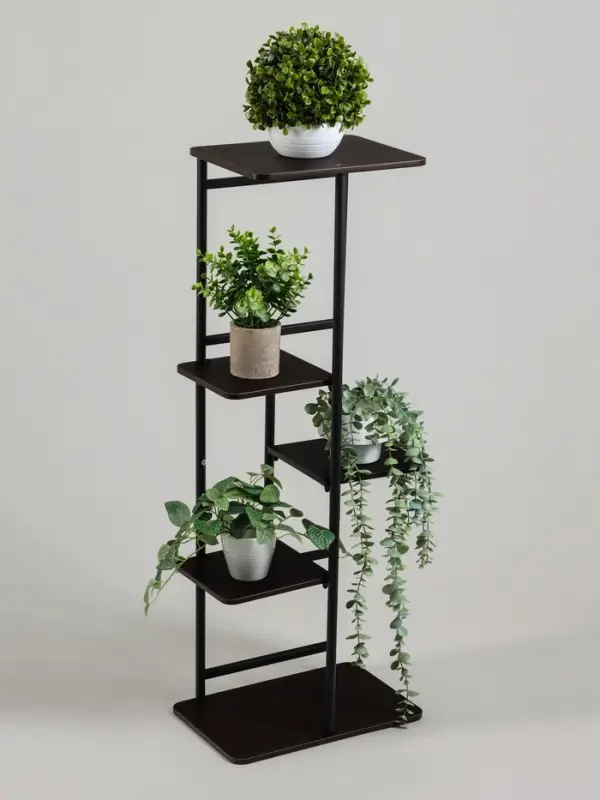 Подставка для цветов Greengo, 5 полок, 36&times;23&times;94 см, напольная, каркас металл, полки МДФ, чёрная