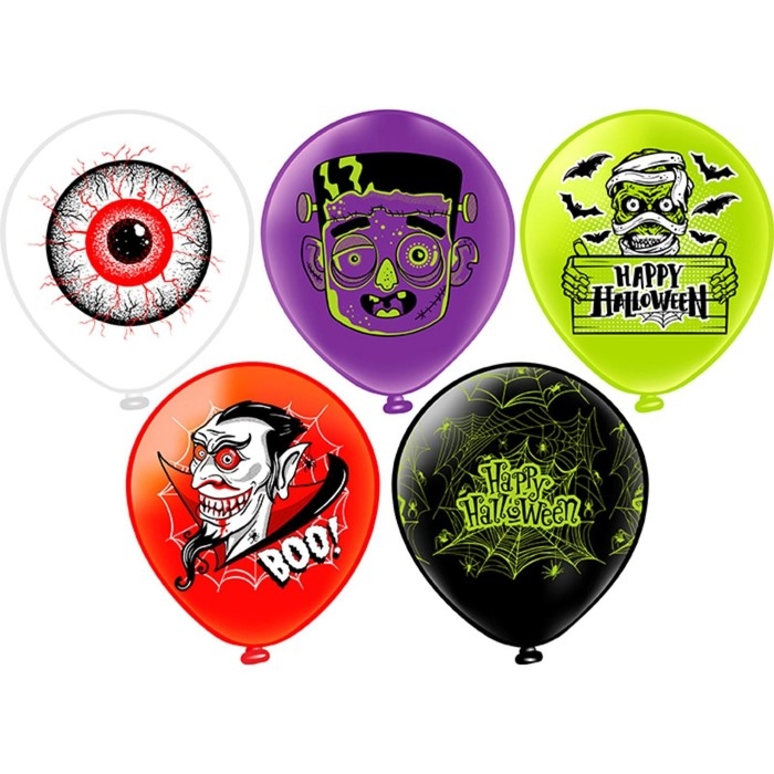 Шар латексный 12 Шар латексный 12" «Праздник Хеллоуин!», шелкография, 2-сторонний, 5 дизайнов, набор 25 шт.