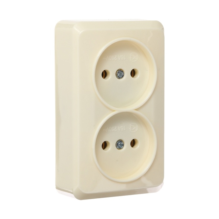 Розетка двухместная Luazon Lighting  Розетка двухместная Luazon Lighting "Лига", 10 А, накладная, без з/к, бежевая