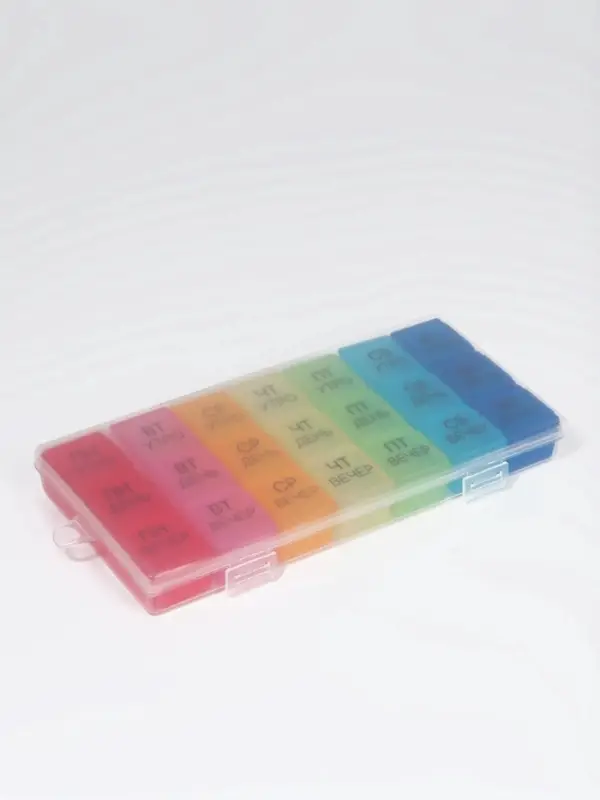 Таблетница - органайзер &laquo;Неделька&raquo;, съёмные ячейки, утро/день/вечер, 19.2&times;8.5&times;2.1 см, 7 контейнеров по 3 секции, разноцветная