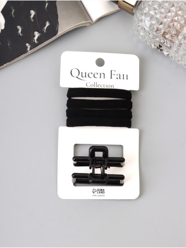 Набор для волос «Вивьен», 4 резинки 5.5 см, краб 4.5 см, классика, чёрный Набор для волос «Вивьен», 4 резинки 5.5 см, краб 4.5 см, классика, чёрный