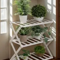 Подставка для цветов Greengo, 3 полки, 50&times;25&times;46 см, напольная, бамбук, белая