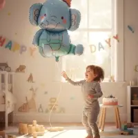 Воздушный шар фольгированный 35" "Голубой слоник"