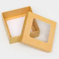 Коробка подарочная складная, упаковка, крышка - дно, с окном, крафт, 12×12×5 см