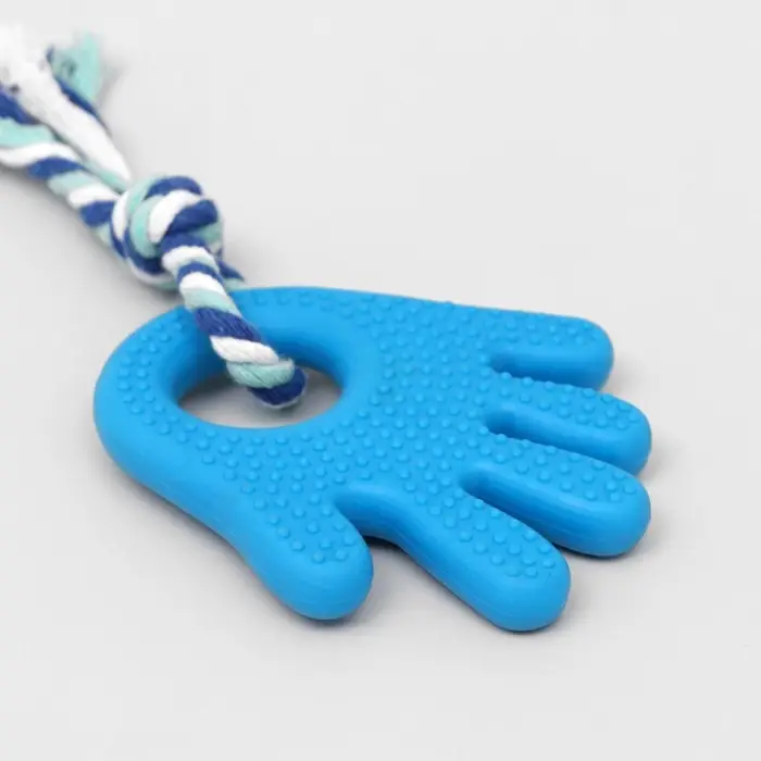 Игрушка жевательная с канатом для собак &laquo;Ладошка&raquo;, 10 см, голубая