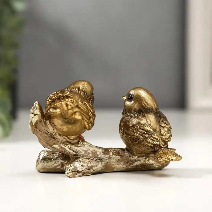 Фигурка полистоун &laquo;Два золотых воробышка на ветке&raquo;, 6.5&times;11&times;5.5 см