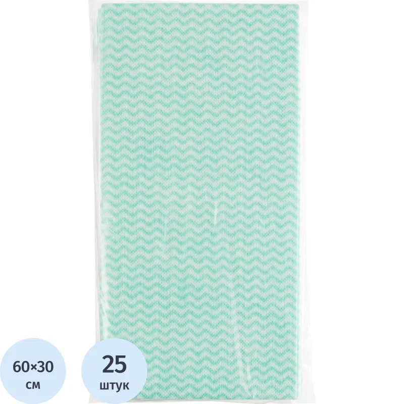 Салфетки хозяйственные SYR нетканое полотно 30х60см 25шт/уп зеленые 993499