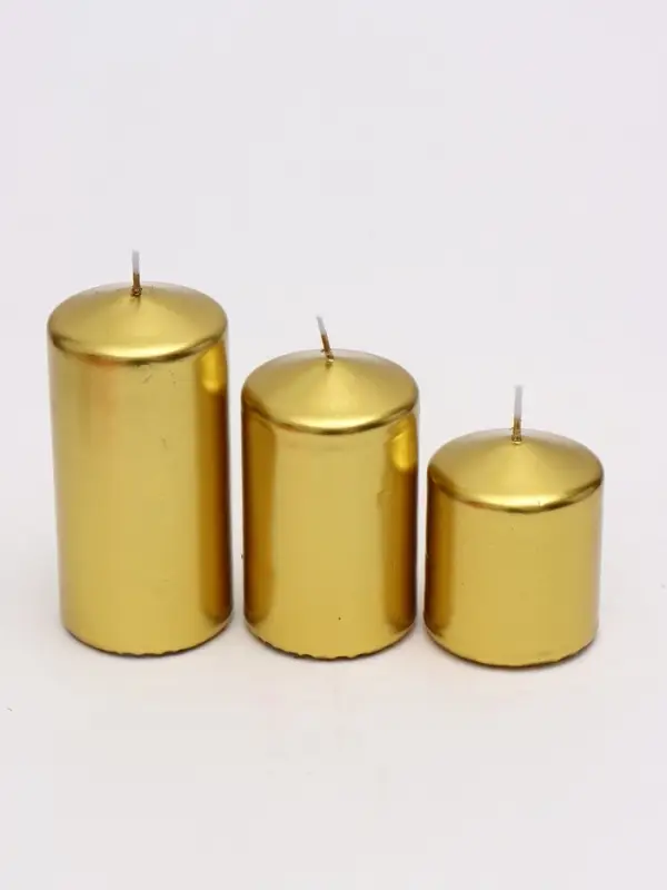 Свеча столбик 6&times;7.5, 10, 12.5 см, набор 3 шт., золото
