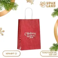 Пакет бумажный подарочный новогодний крафт «Время чудес» 18×8×25 см