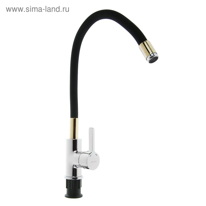 Cмеситель для кухни Accoona А9890F, однорычажный, силиконовый излив, черный/хром Cмеситель для кухни Accoona А9890F, однорычажный, силиконовый излив, черный/хром