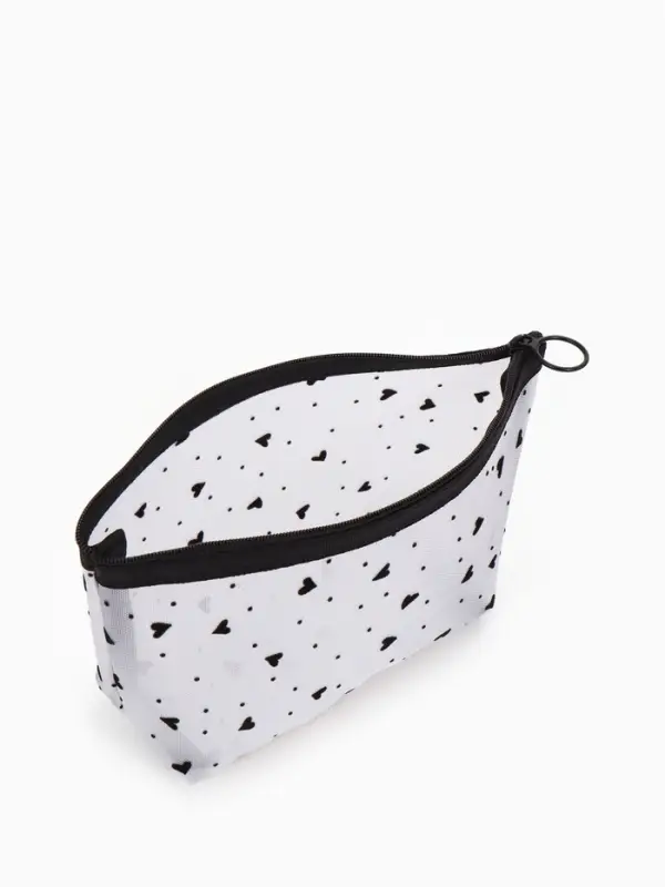 Косметичка дор Сердца, сетка 17*6,5*13,5, отд на молнии, белый Косметичка дор Сердца, сетка 17*6,5*13,5, отд на молнии, белый