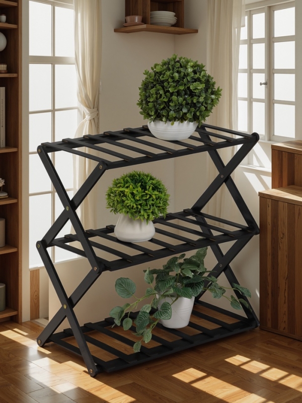 Подставка для цветов Greengo, 3 полки, 50 × 25 × 46 см, напольная, бамбук, чёрная Подставка для цветов Greengo, 3 полки, 50 × 25 × 46 см, напольная, бамбук, чёрная