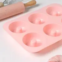 Форма для выпечки Доляна «Пончик», силикон, 26×18 см, 6 ячеек, 7×2,8 см, цвет розовый