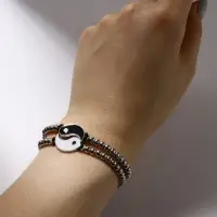 Браслеты парные &laquo;Неразлучники&raquo; инь-ян, на бусинах, чёрно-белые в серебре, d=7 см
