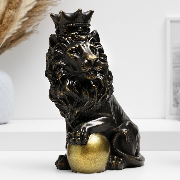 Копилка Копилка "Лев с короной и шаром сидит" черный с позолотой, 23см