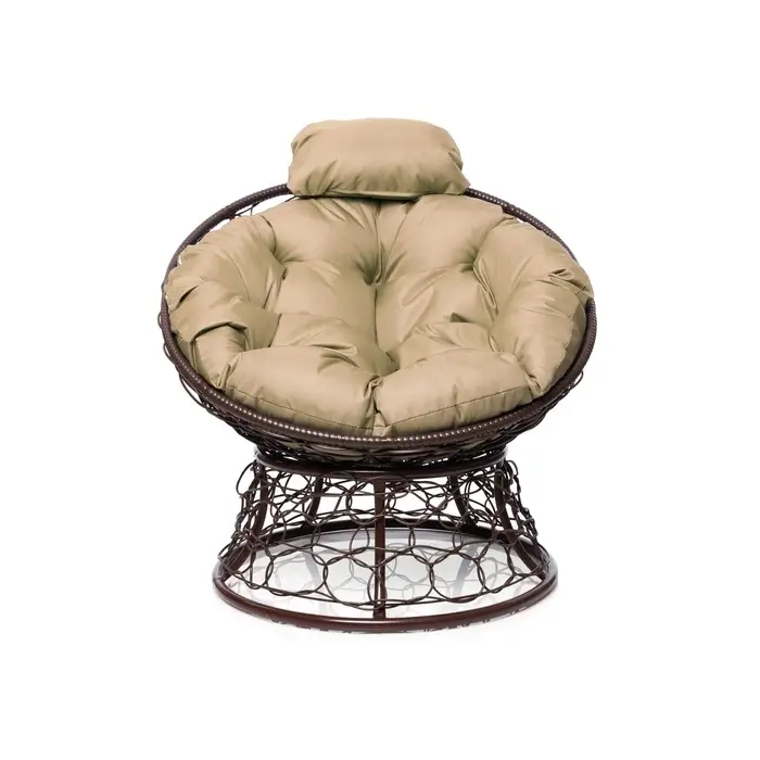 Кресло садовое &laquo;Папасан мини&raquo;, 77&times;81&times;68 см, с искусственным ротангом, коричневое, с бежевой подушкой